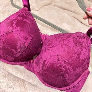 Elegant Lace Women's Bra in Vibrant Pink